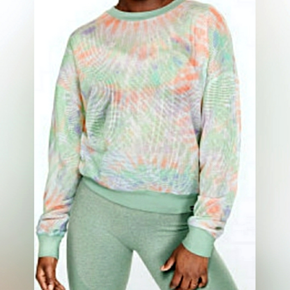 💚Pink VS Tie Dye Mesh Slouchy Over-sized Crew Top💚